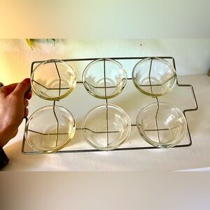 Set of 6 Vintage Pyrex custard cups ramekins with metal rack